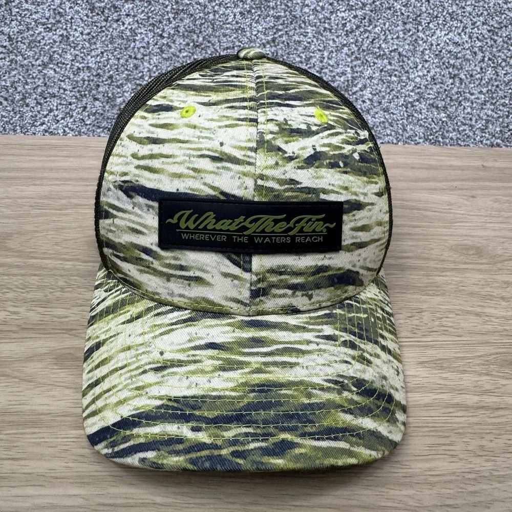 What The Fin Hats Lot Of 2 Snap Back Cap Camo Pattern Mesh Back Fishing Outdoors